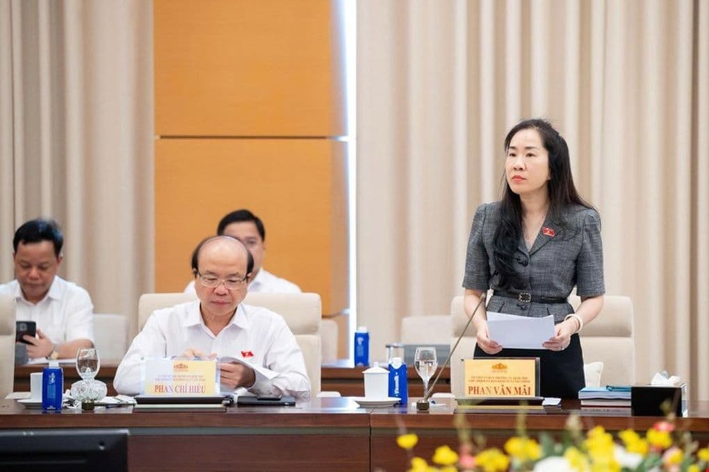 Một nữ đại biểu phát biểu ý kiến tại phiên họp thảo luận về việc sửa đổi Bộ luật Hình sự.