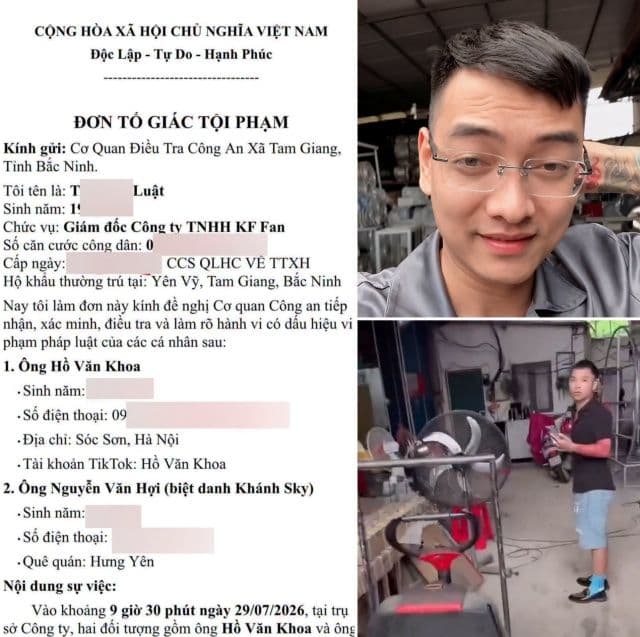 Đơn tố giác tội phạm của vợ chồng Vua Quạt gửi công an về vụ Khánh Sky