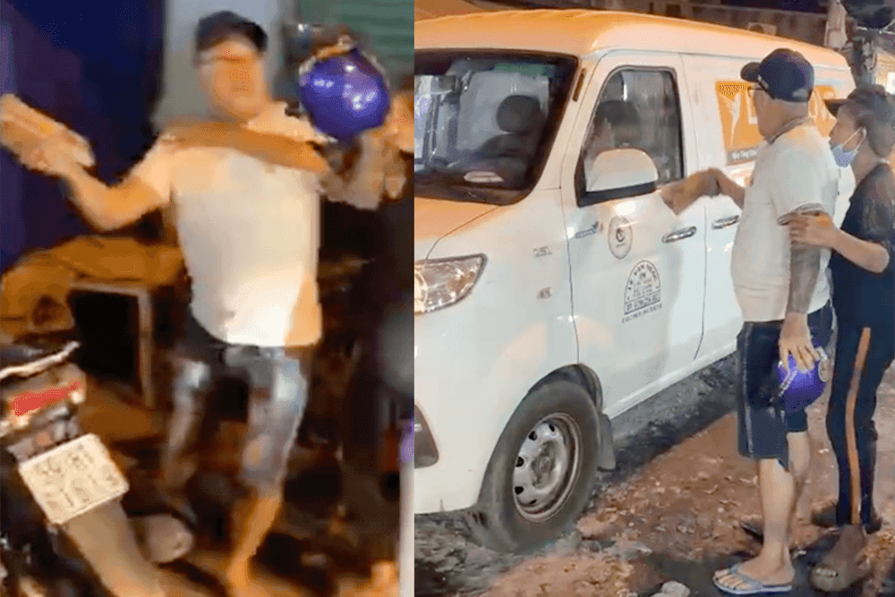 Người đi xe máy hung hãn chặn đầu ô tô, đập vỡ kính lái taxi