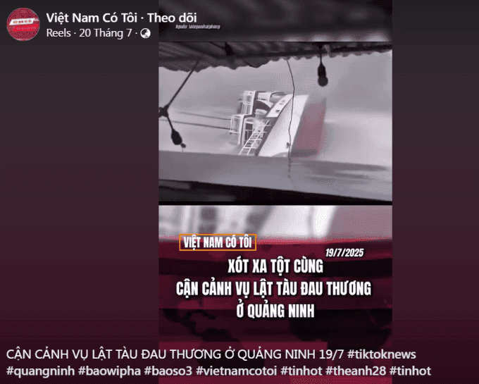 Ảnh chụp màn hình một bài đăng giả mạo về vụ lật tàu trên Vịnh Hạ Long, minh họa vấn đề thông tin sai lệch.