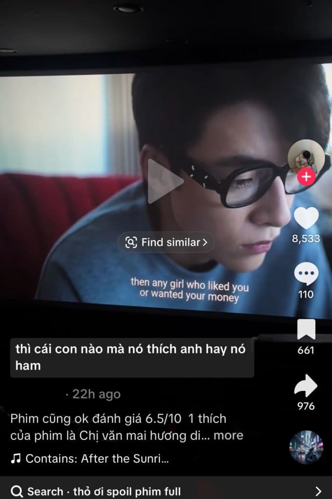 Ảnh chụp màn hình một video TikTok quay lén cảnh phim 'Thỏ ơi' với lượt xem và tương tác cao, minh họa vấn nạn spoiler