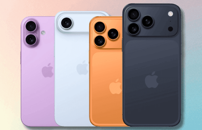 Ảnh dựng bốn mẫu iPhone 17 mới, bao gồm iPhone 17 Pro Max, thể hiện thiết kế và các tùy chọn màu sắc.