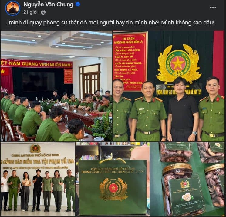 Nhạc sĩ Nguyễn Văn Chung cùng các cán bộ tại Phòng Cảnh sát điều tra tội phạm về ma túy TP.HCM
