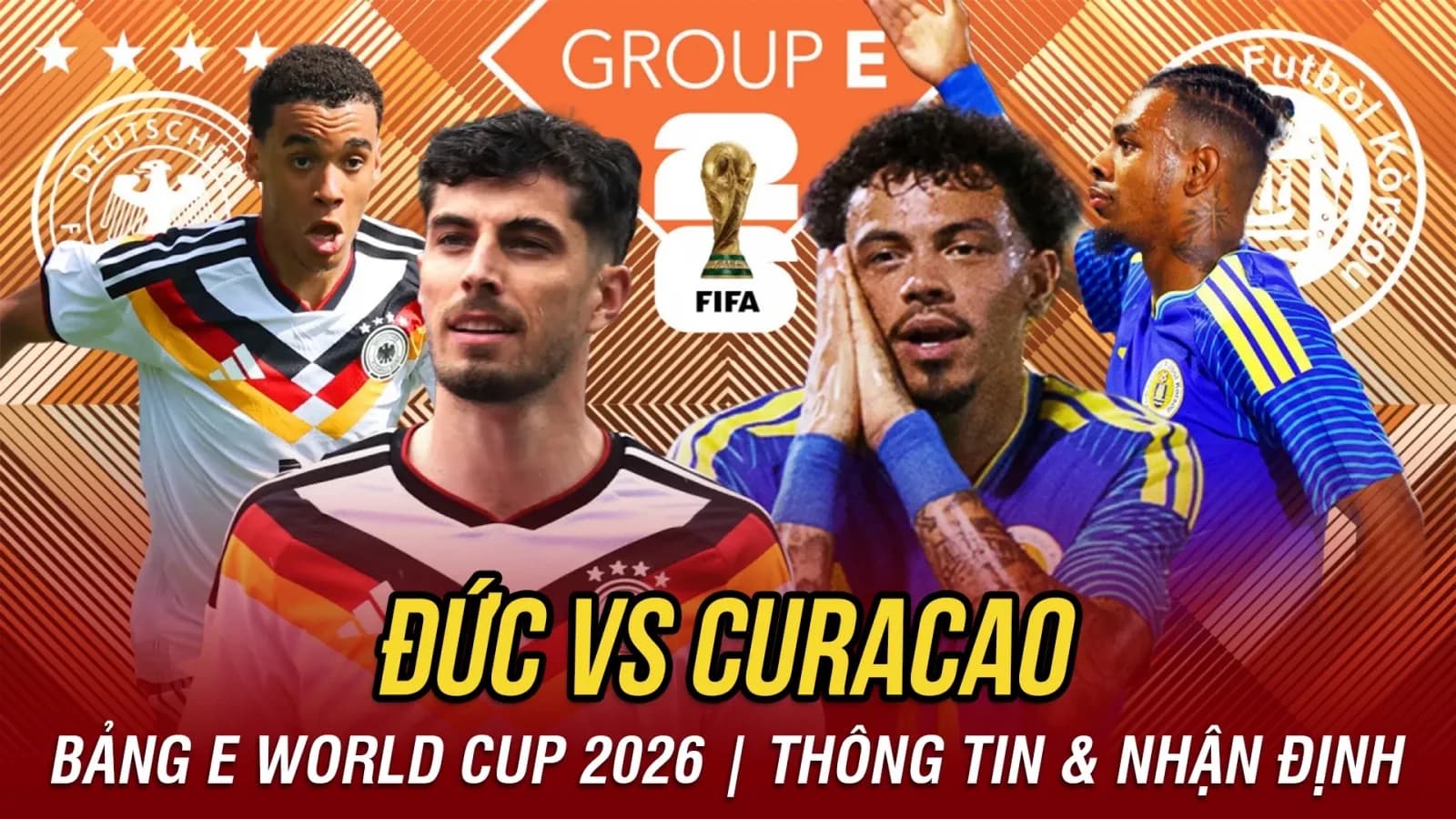 Nhận định trận đấu Đức vs Curacao tại World Cup 2026, với hình ảnh cầu thủ hai đội.