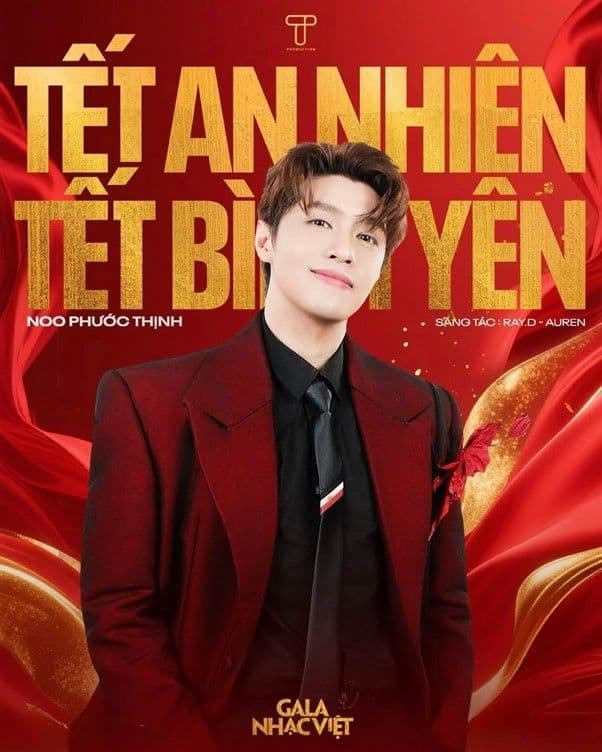 Noo Phước Thịnh trên poster quảng bá ca khúc 'Tết An Nhiên Tết Bình Yên' do Ray.D và Auren sáng tác.