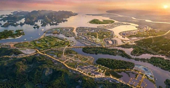 Phối cảnh tổng thể khu đô thị phức hợp Hạ Long Xanh, thể hiện quy hoạch phát triển quy mô lớn.