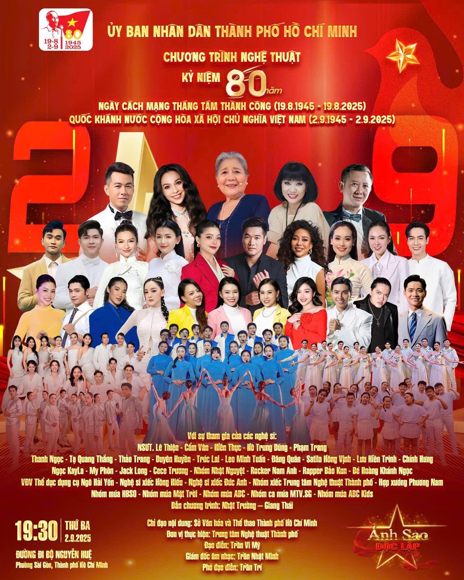 Poster chương trình nghệ thuật 'Ánh Sao Độc Lập' kỷ niệm 80 năm Quốc khánh với dàn nghệ sĩ tham gia