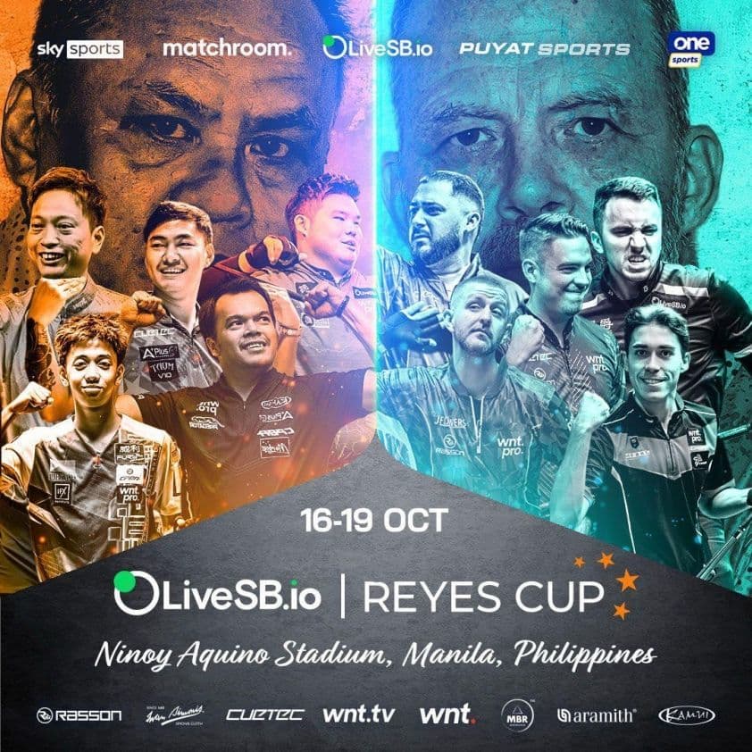 Poster giải billiards Reyes Cup 2025 với các cơ thủ Châu Á và Thế giới