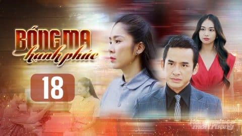 Poster phim Bóng Ma Hạnh Phúc với các diễn viên chính Mỹ Anh, chồng cô và người phụ nữ khác, thể hiện sự rạn nứt trong hôn nhân.