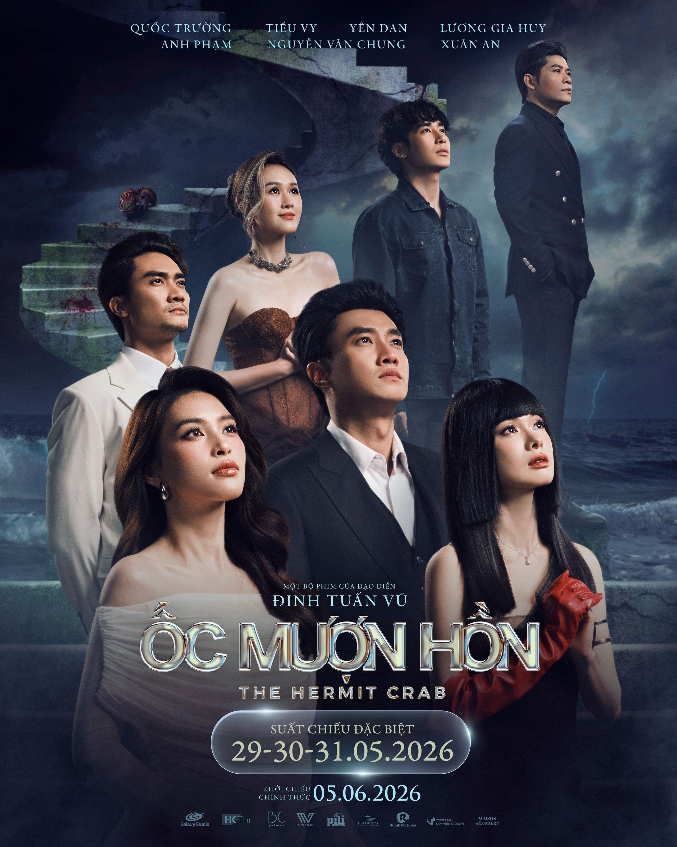 Poster phim 'Ốc Mượn Hồn' với Nguyễn Văn Chung cùng dàn diễn viên chính Quốc Trường, Tiểu Vy, Yến Đan, Lương Gia Huy, Anh Phạm và Xuân An.