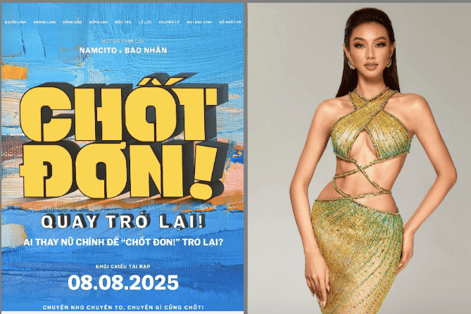 Poster phim 'Chốt đơn' với câu hỏi về AI thay thế nữ chính và hình ảnh Hoa hậu Thùy Tiên