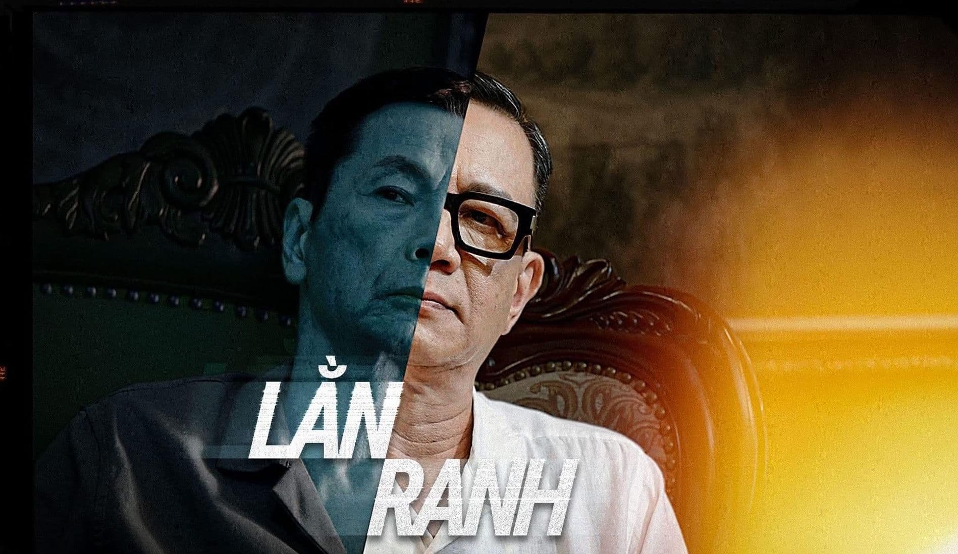 Poster phim 'Lằn Ranh' với hình ảnh một người đàn ông có khuôn mặt chia đôi, tượng trưng cho sự đối lập và bí ẩn.