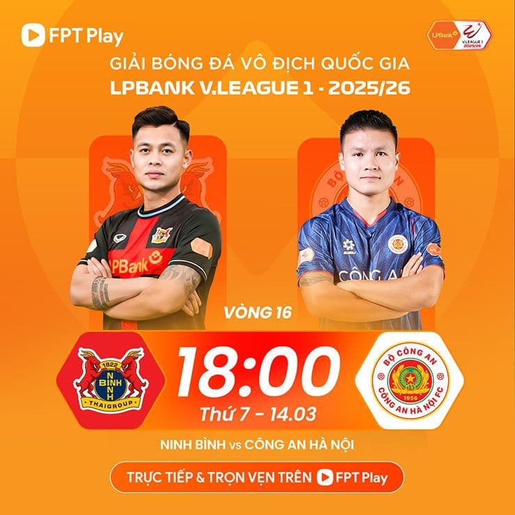 Poster trận đấu V-League giữa Ninh Bình và Công an Hà Nội, vòng 16.
