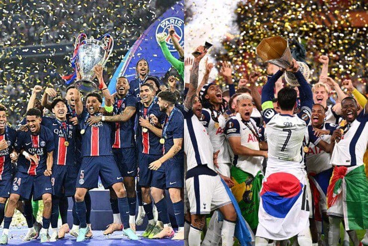 PSG và Tottenham ăn mừng chức vô địch Champions League và Europa League, chuẩn bị đối đầu tại Siêu Cúp Châu Âu.