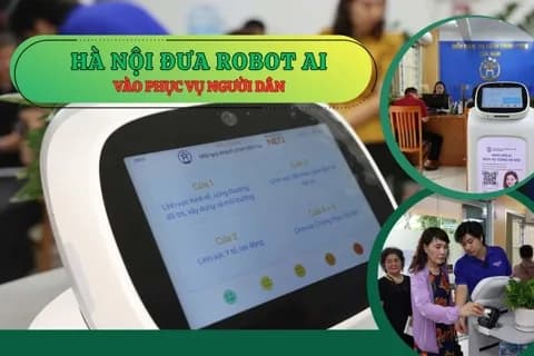 Robot AI hỗ trợ người dân làm thủ tục hành chính, minh họa cho tầm nhìn Hà Nội thông minh.