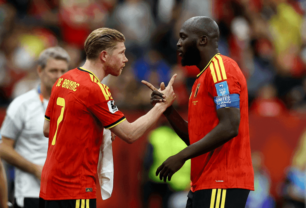 Romelu Lukaku và Kevin De Bruyne của Bỉ ăn mừng bàn thắng trong trận thắng New Zealand 5-1 tại World Cup 2026.