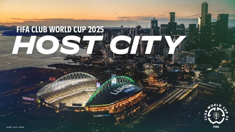 Sân vận động Lumen Field và đường chân trời Seattle, thành phố chủ nhà FIFA Club World Cup 2025, biểu tượng cho phong độ của Seattle Sounders.