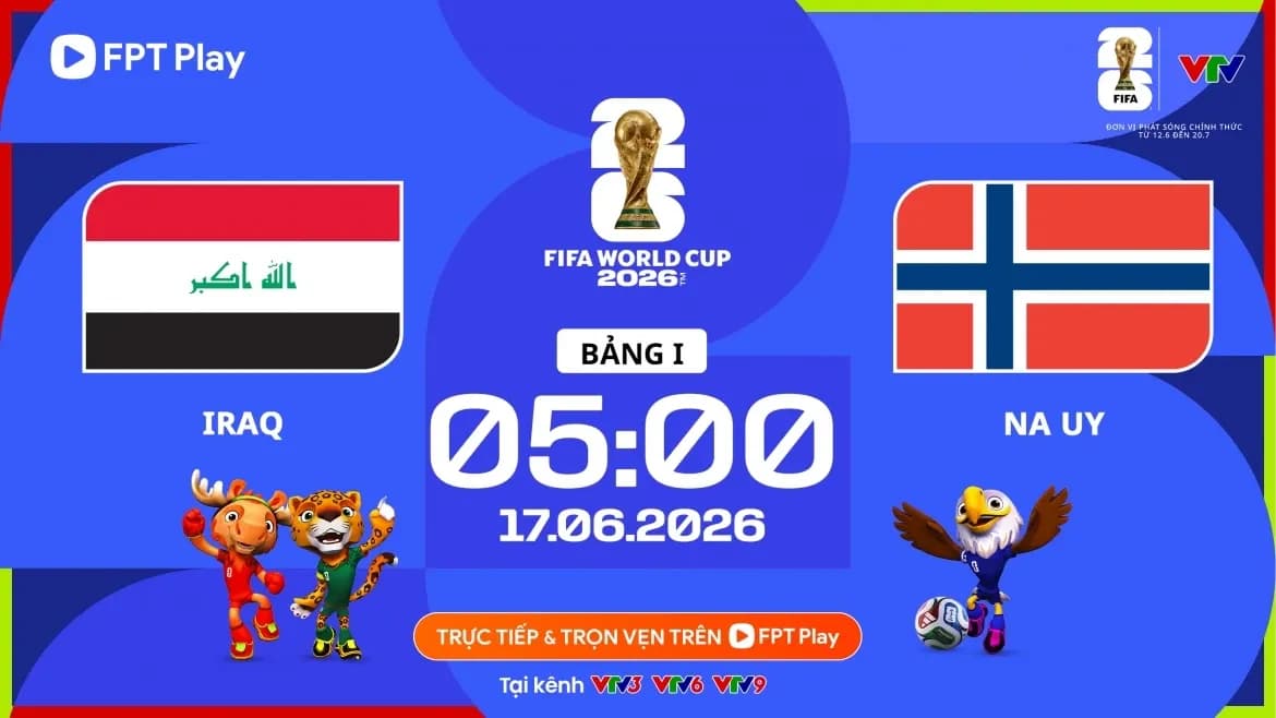 Sân vận động World Cup 2026 với biểu ngữ giải đấu, tượng trưng cho sự trở lại của Iraq sau 40 năm chờ đợi.