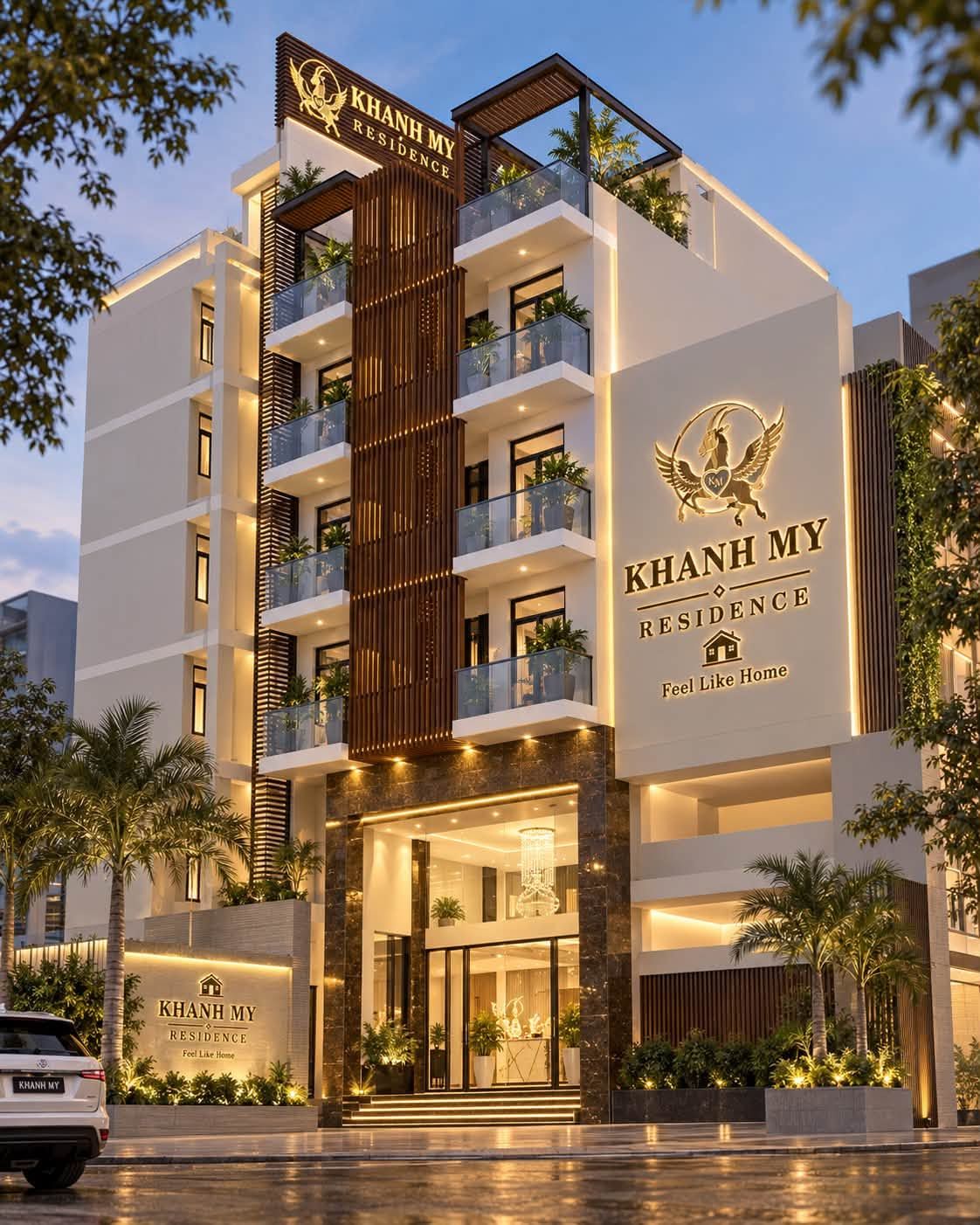 Tòa nhà 7 tầng mang tên Khánh My Residence tại trung tâm TP.HCM, biểu tượng cho sự tự chủ tài chính của cô.