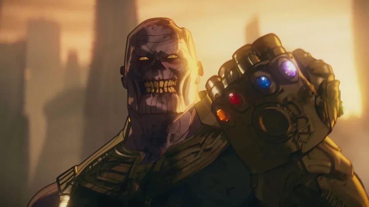Thanos biến thành xác sống với Găng tay Vô Cực, tượng trưng cho sự biến chất của các nhân vật quen thuộc trong Marvel Zombies.
