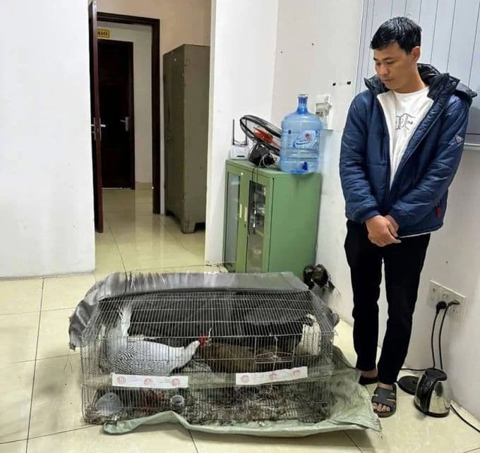 Thái Khắc Thành bên chuồng gà lôi trắng, thời điểm bị bắt giữ.