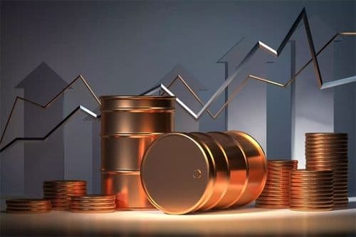 Thùng dầu và biểu đồ tăng giá, minh họa tác động của tỷ giá USD lên giá xăng dầu và chi phí sinh hoạt