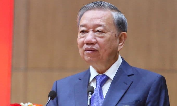 Tổng Bí thư Tô Lâm phát biểu tại sự kiện khánh thành trụ sở Bộ Công an mới.