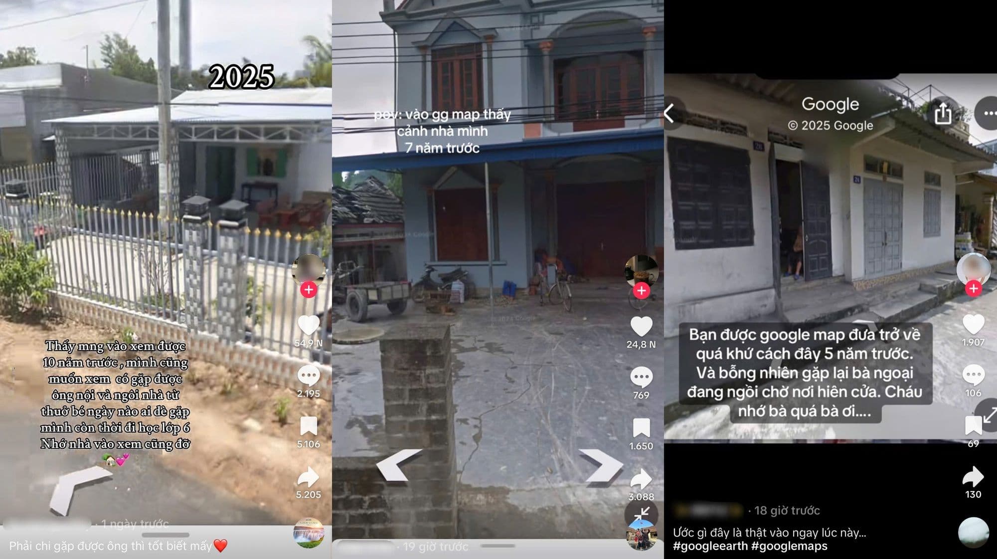 Tổng hợp các video TikTok sử dụng Google Maps để xem lại hình ảnh nhà cũ, minh họa trào lưu hoài niệm.