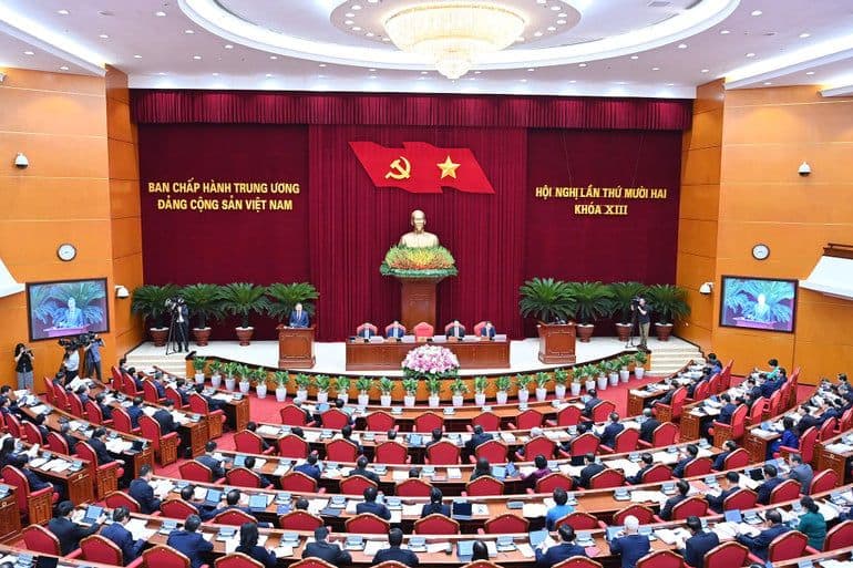 Toàn cảnh Hội nghị Trung ương 12 khóa XIII của Đảng Cộng sản Việt Nam, nơi đưa ra các quyết định kỷ luật cấp cao.
