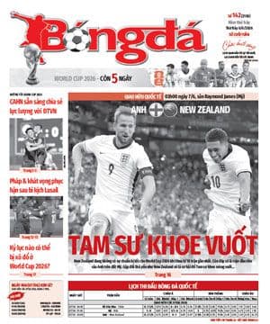 Trang bìa báo bóng đá với tiêu đề World Cup 2026 và hình ảnh cầu thủ Anh