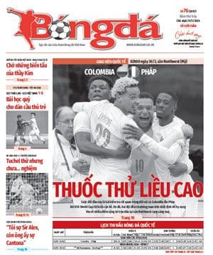 Trang bìa báo thể thao đưa tin về trận giao hữu giữa Pháp và Colombia