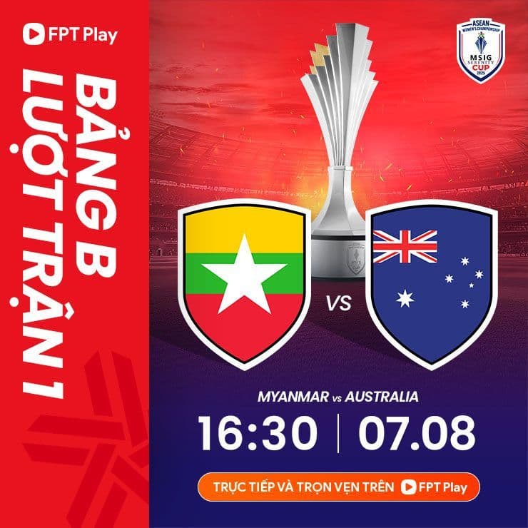 Trận đấu bóng đá nữ giữa Myanmar và U23 Australia tại ASEAN Cup.