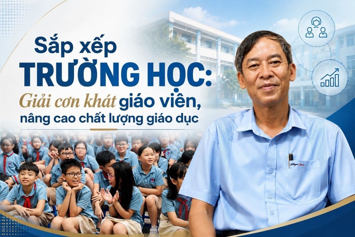 TS. Vũ Minh Đức, Cục trưởng Cục Nhà giáo và Cán bộ quản lý giáo dục, cùng học sinh, minh họa chủ đề tái cấu trúc trường học và nâng cao chất lượng giáo dục.