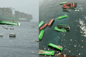 Tàu Evergreen và hàng chục container bị rơi xuống biển sau sự cố ở Nam Mỹ