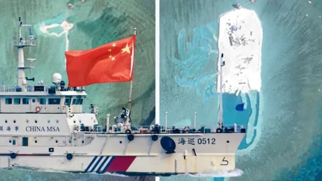 Tàu hải cảnh Trung Quốc tuần tra gần Đá Núi Thị, Biển Đông, minh họa căng thẳng địa chính trị.