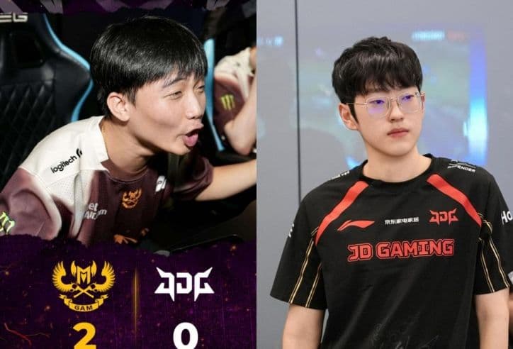 Tuyển thủ GAM Esports ăn mừng chiến thắng 2-0 trước JD Gaming tại ASI 2025, một cú sốc lớn cho khu vực LPL.
