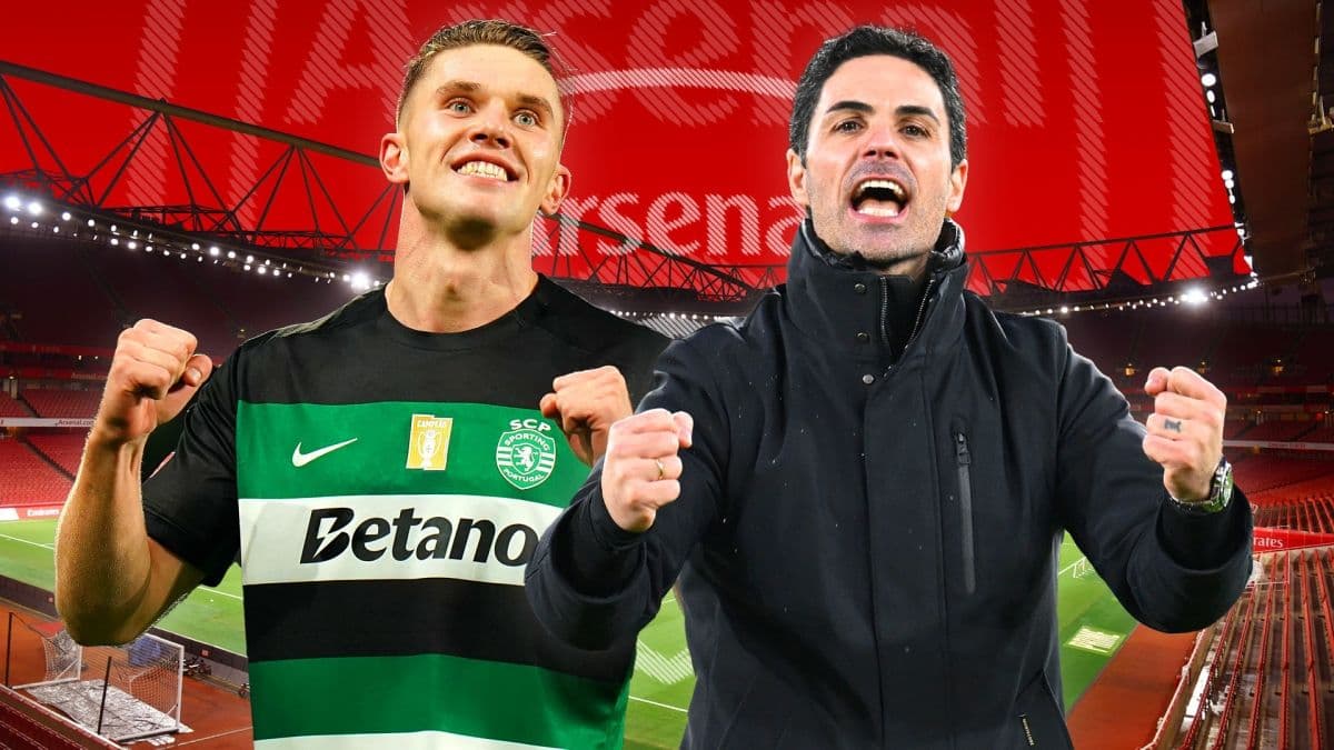 Viktor Gyokeres và Mikel Arteta ăn mừng, tượng trưng cho thương vụ chuyển nhượng bom tấn của Arsenal.