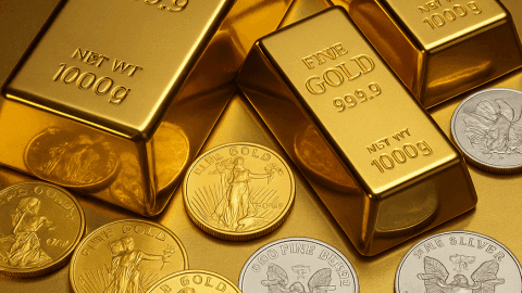 Vàng thỏi và tiền xu, minh họa Bitcoin được xem như tài sản an toàn tương tự vàng