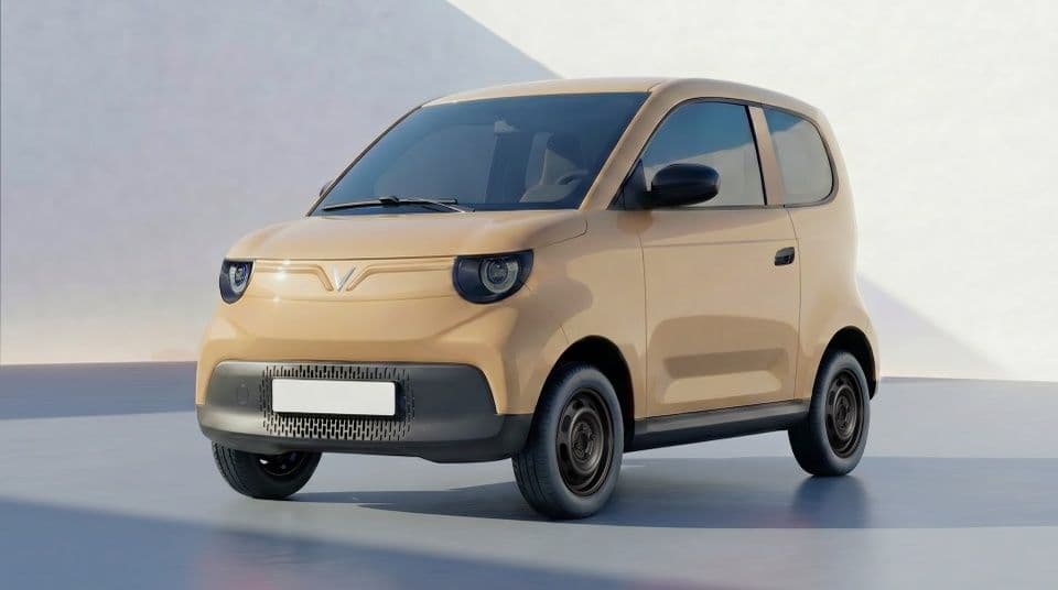 Xe điện VinFast VF 2 màu be/vàng cát, một mẫu xe mini điện nhỏ gọn dành cho đô thị